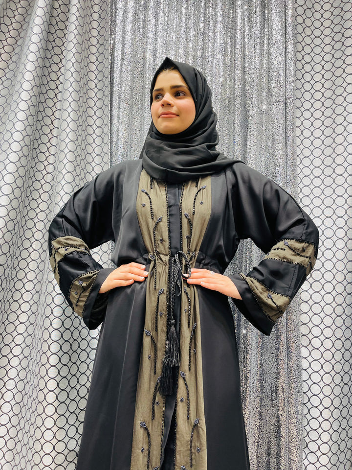 Black Abaya With Stones - Aizacloset