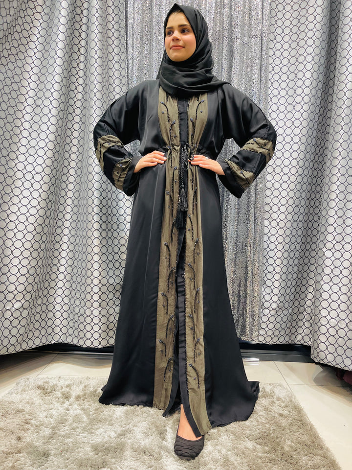 Black Abaya With Stones - Aizacloset