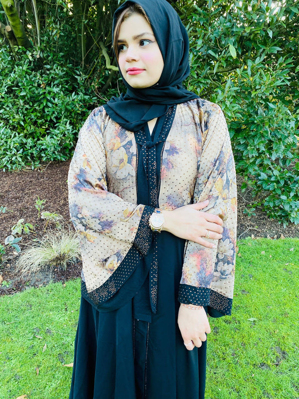 Classic Black Abaya With Print - Aizacloset
